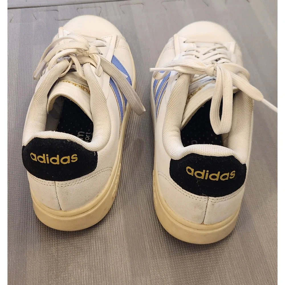 Adidas‎ Grand Court White Blue Stripes Low Top Sneakers GW9213 Womens 6.5